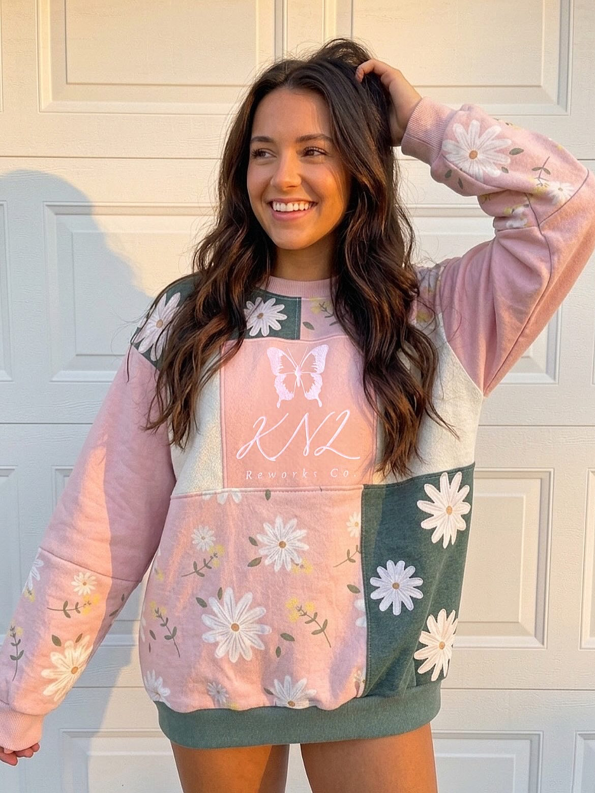 Daisy meadows patchwork crewneck (L)