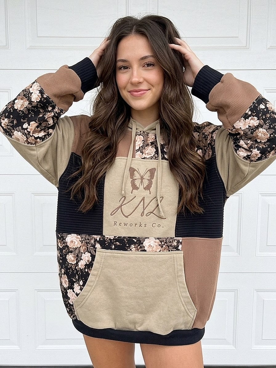 Midnight meadow patchwork hoodie (L)